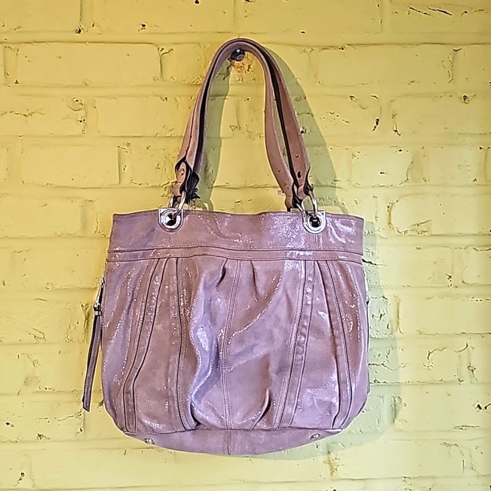 B. Makowsky Tan Shimmer Boho Bag